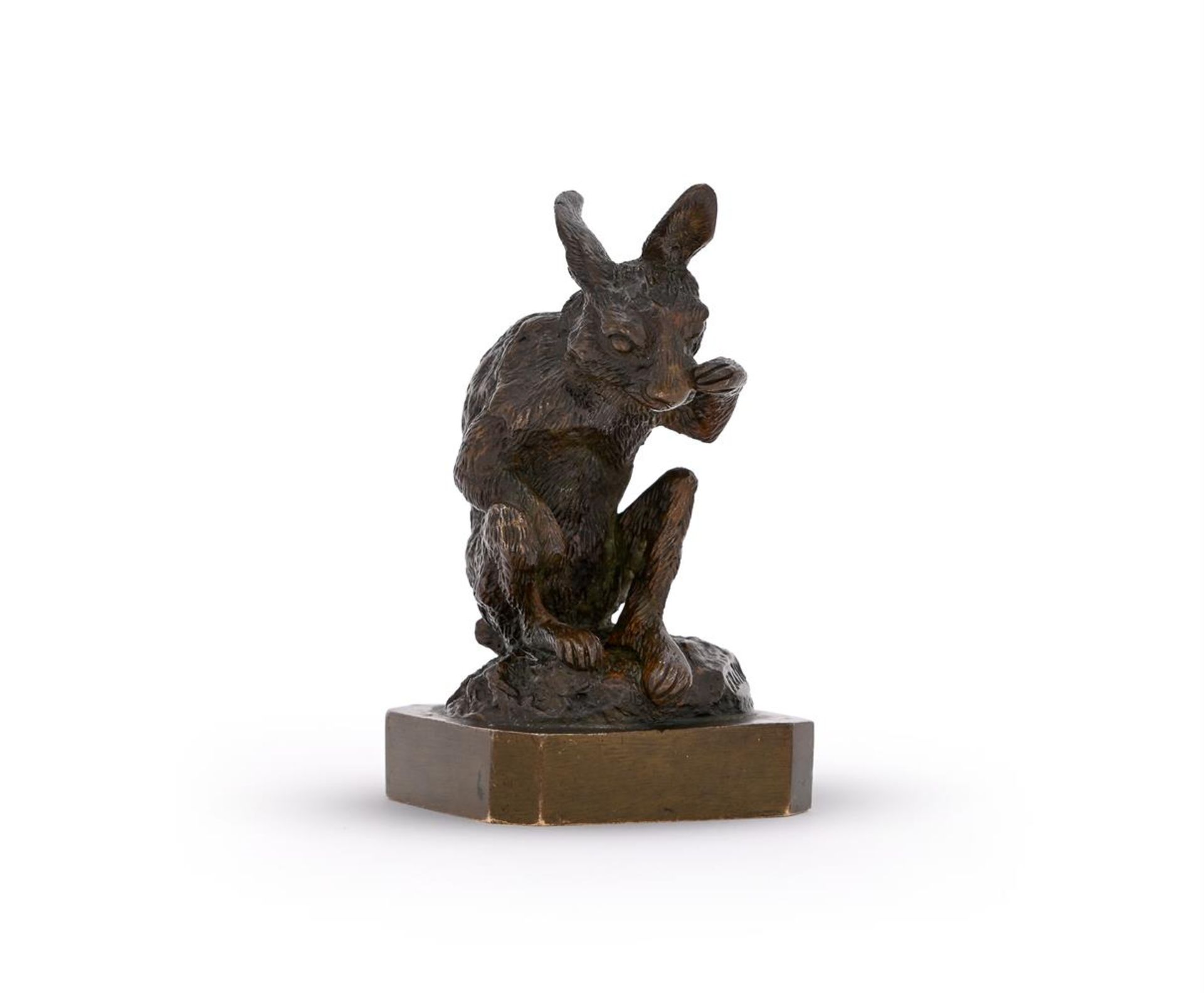 CHRISTOPHE FRATIN (FRENCH, 1801-1864), A BRONZE MODEL OF A HARE GROOMING ITS FACE - Image 2 of 6