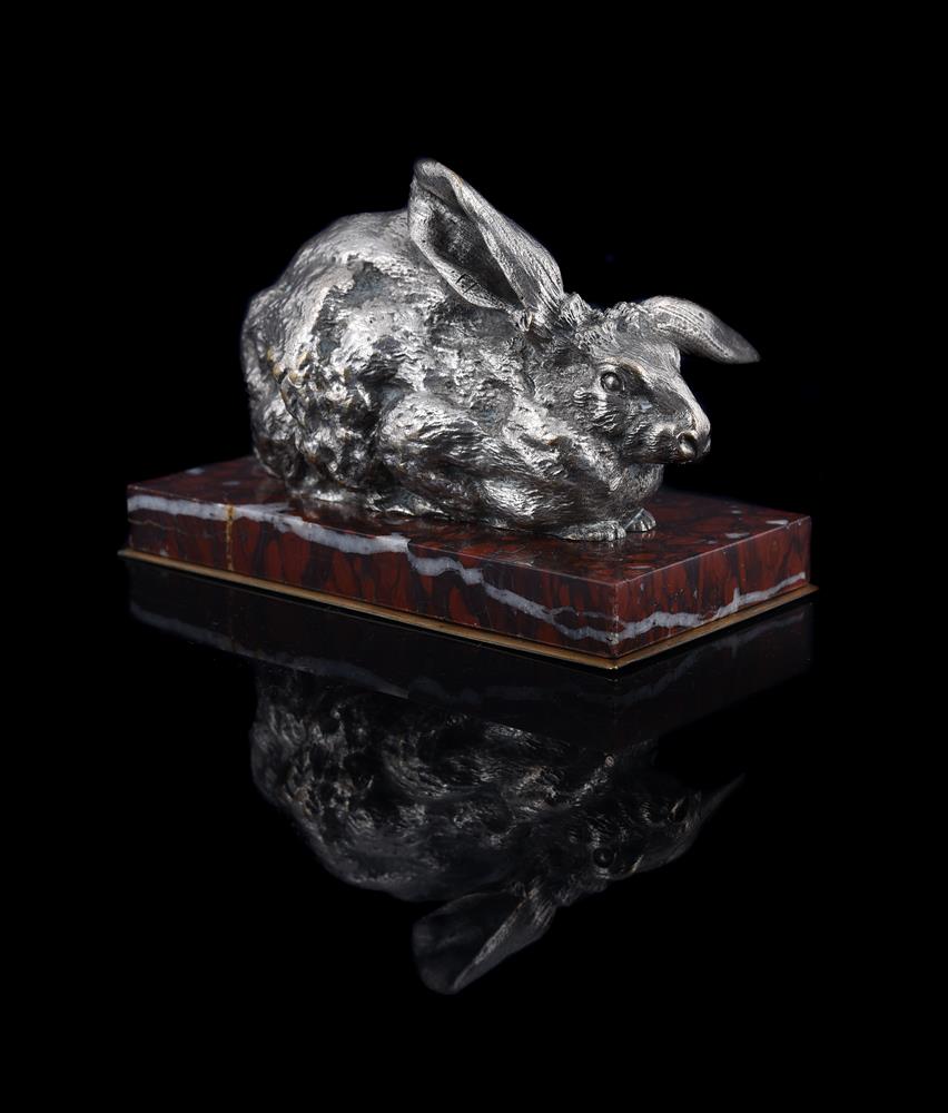 FERDINAND PAUTROT (FRENCH, 1832-1874), A SILVERED BRONZE MODEL OF A RABBIT - Image 3 of 5