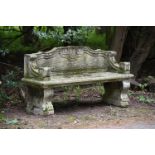 AN ITALIAN CARVED LIMESTONE BENCH, MODERN