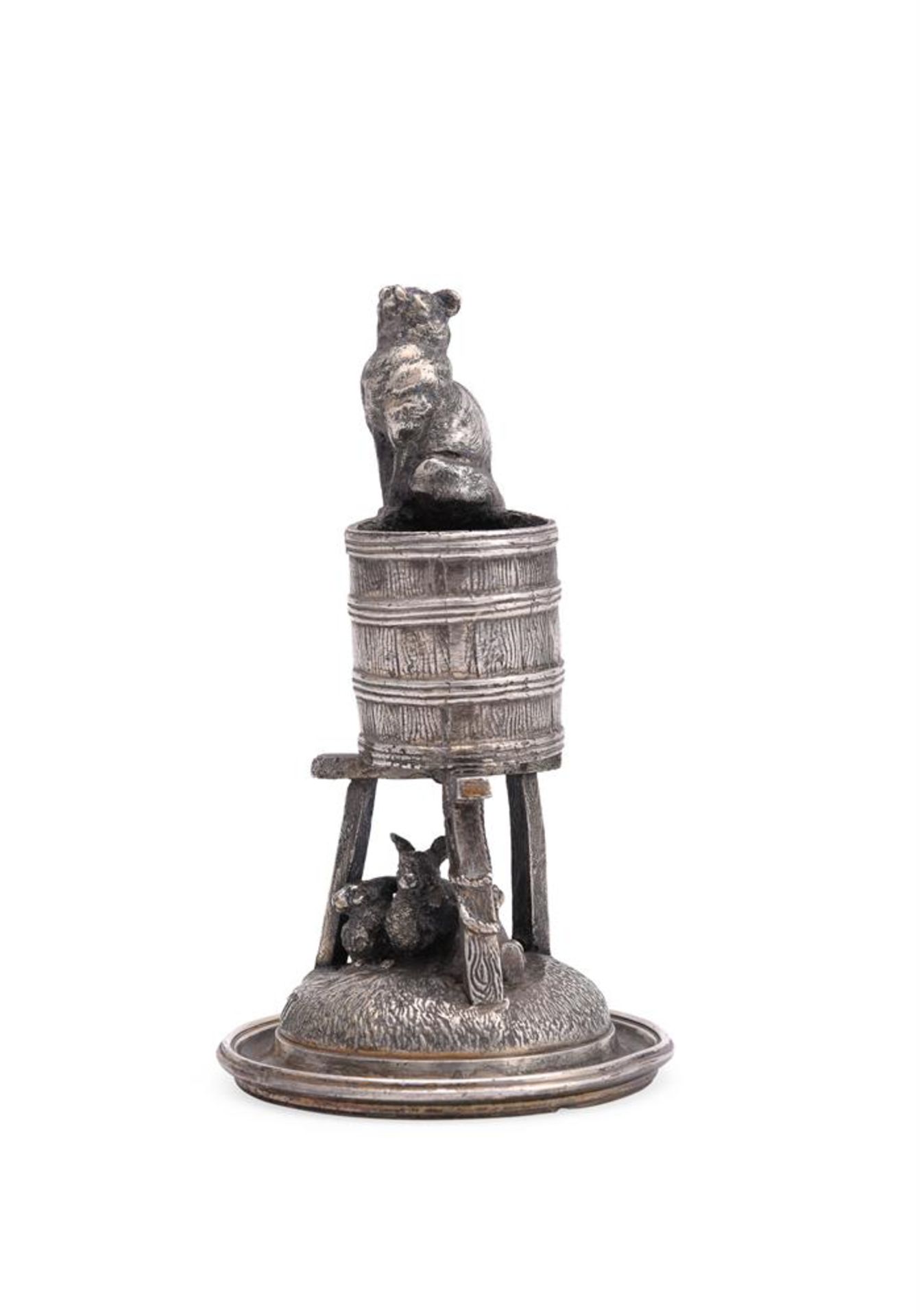 FERDINAND PAUTROT (FRENCH, 1832-1874), A SILVERED BRONZE MODEL GROUP OF A CAT AND RABBITS - Image 2 of 5