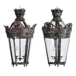 A PAIR OF PAINTED TOLE HANGING LANTERNS, LATE 19TH CENTURY