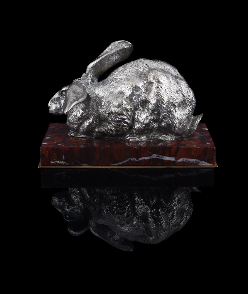 FERDINAND PAUTROT (FRENCH, 1832-1874), A SILVERED BRONZE MODEL OF A RABBIT - Image 2 of 5