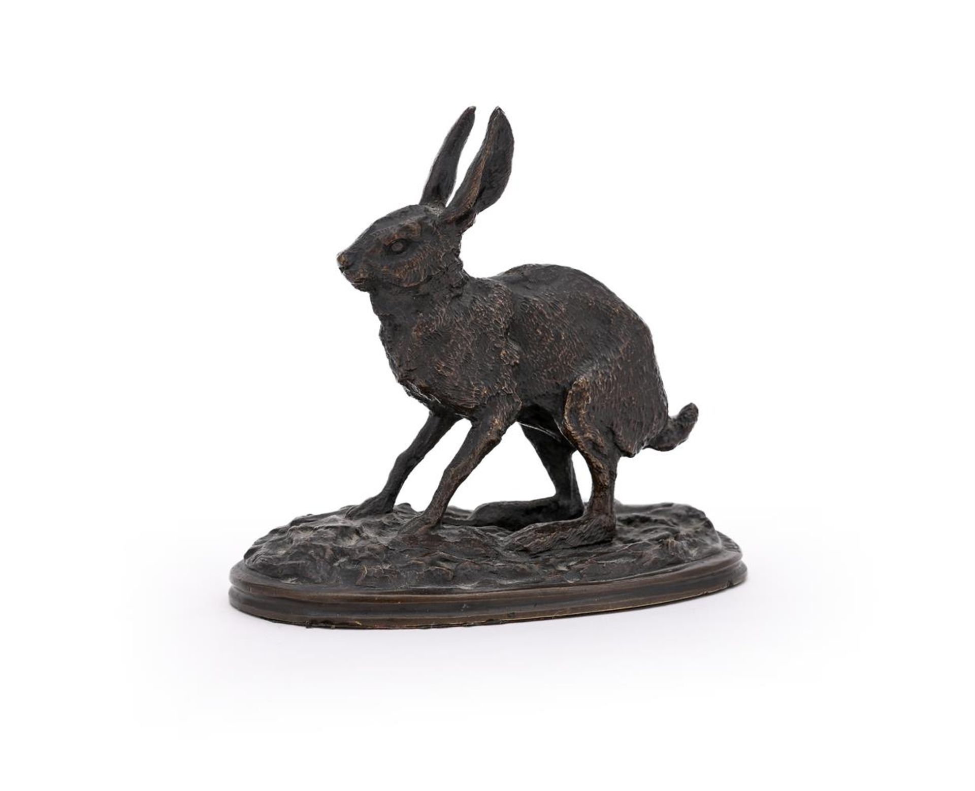 DELAITRE (FRENCH 19TH CENTURY), A BRONZE MODEL OF A HARE