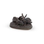 PIERRE-JULES MÊNE (FRENCH, 1810-1879), A RARE BRONZE MODEL OF A PAIR OF RABBITS