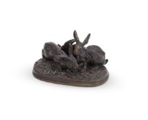 PIERRE-JULES MÊNE (FRENCH, 1810-1879), A RARE BRONZE MODEL OF A PAIR OF RABBITS