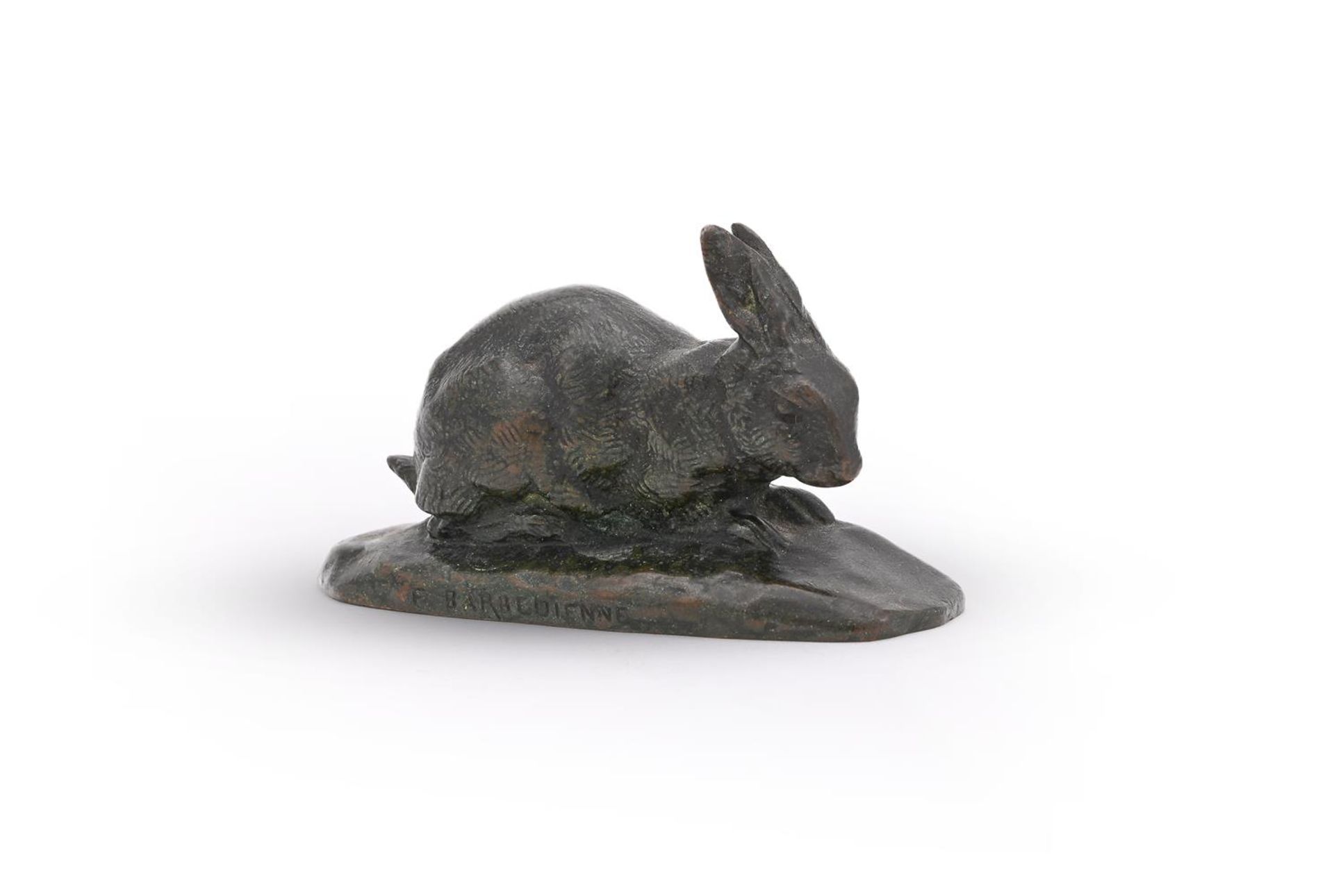 ANTOINE-LOUIS BARYE (FRENCH, 1795-1875), A BRONZE MODEL OF A CROUCHING RABBIT - Image 3 of 5