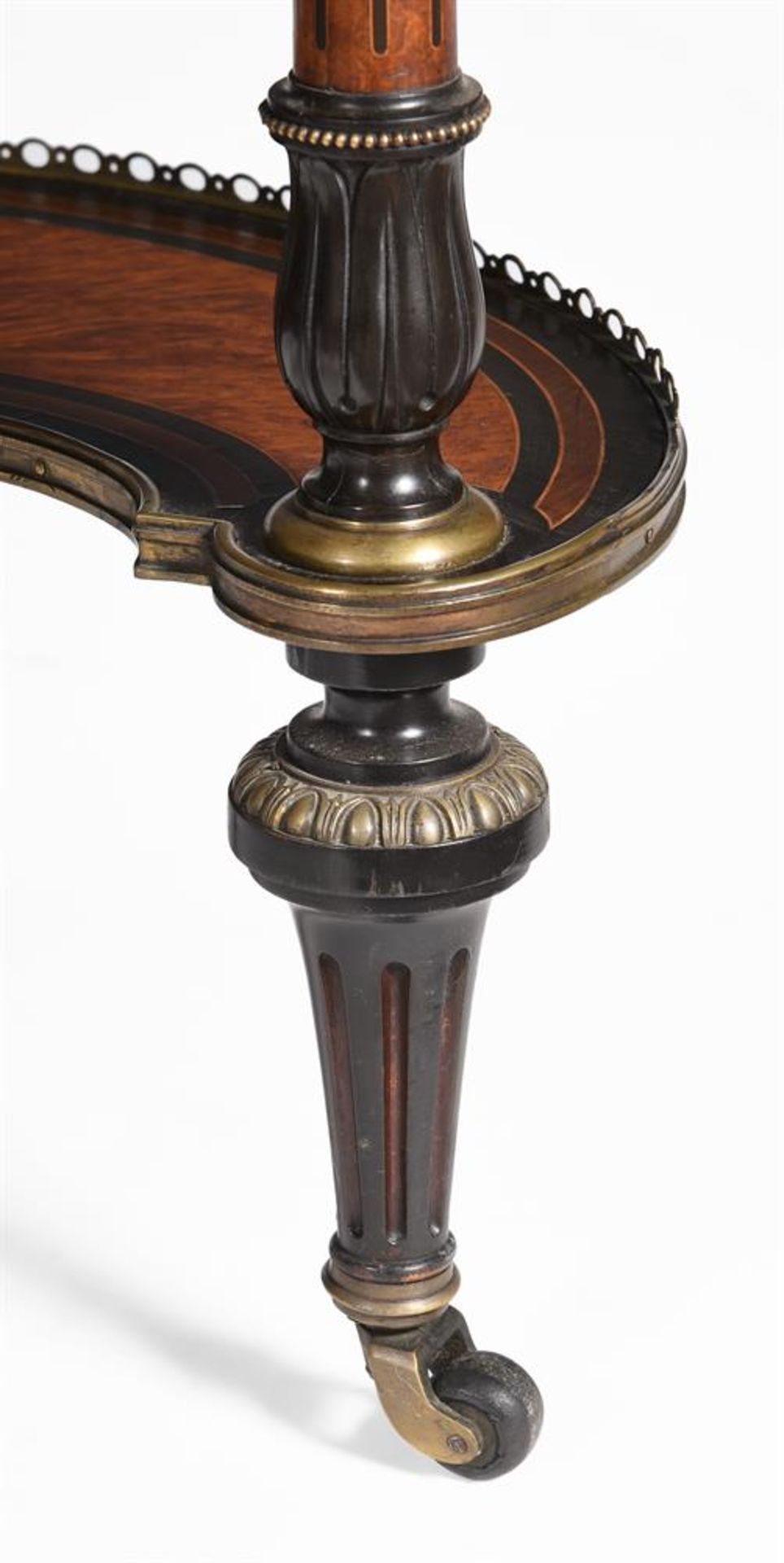 Y A VICTORIAN AMBOYNA AND EBONISED WRITING TABLE, BY GILLOW, CIRCA 1870 - Image 6 of 7
