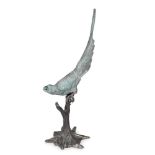 A LARGE VERDIGRIS PATINATED BRONZE MODEL OF A PARROT, MODERN