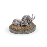 CHARLES GREMION (FRENCH, 19TH/20TH CENTURY), A SILVERED AND GILDED BRONZE GROUP OF TWO RABBITS