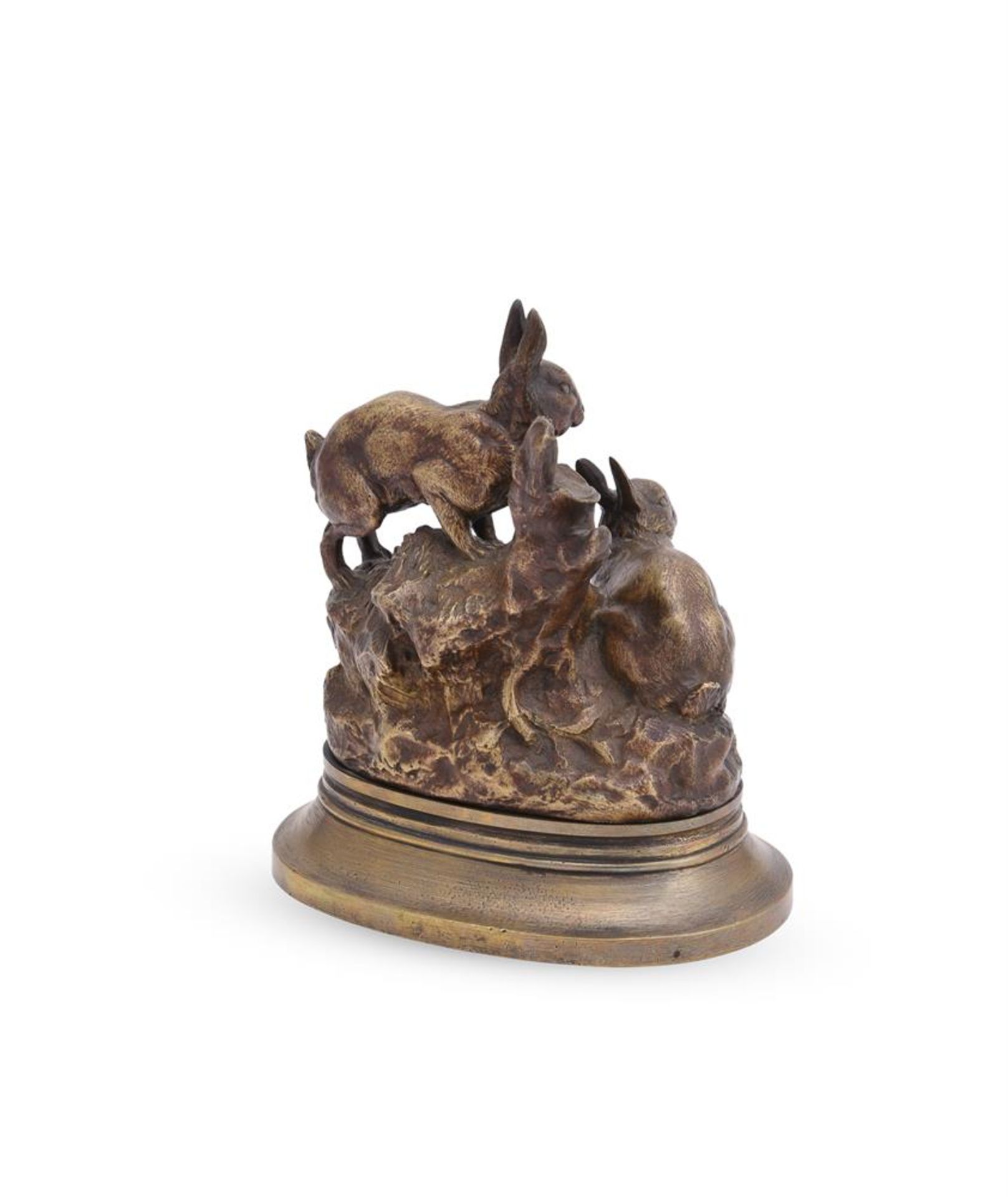 EMILE LOUIS TRUFFOT (FRENCH, 1843-1896), A BRONZE MODEL OF A PAIR OF RABBITS BY THEIR BURROW - Image 3 of 4