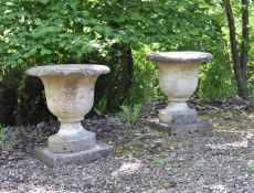 A PAIR OF BATH STONE SOLID VASES, 19TH CENTURY