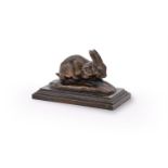 ANTOINE-LOUIS BARYE (FRENCH, 1795-1875), A BRONZE MODEL OF A CROUCHING RABBIT