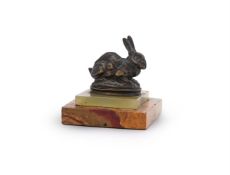 PAUL EDOUARD DELABRIERRE (FRENCH, 1829-1912), A BRONZE MODEL OF A RABBIT
