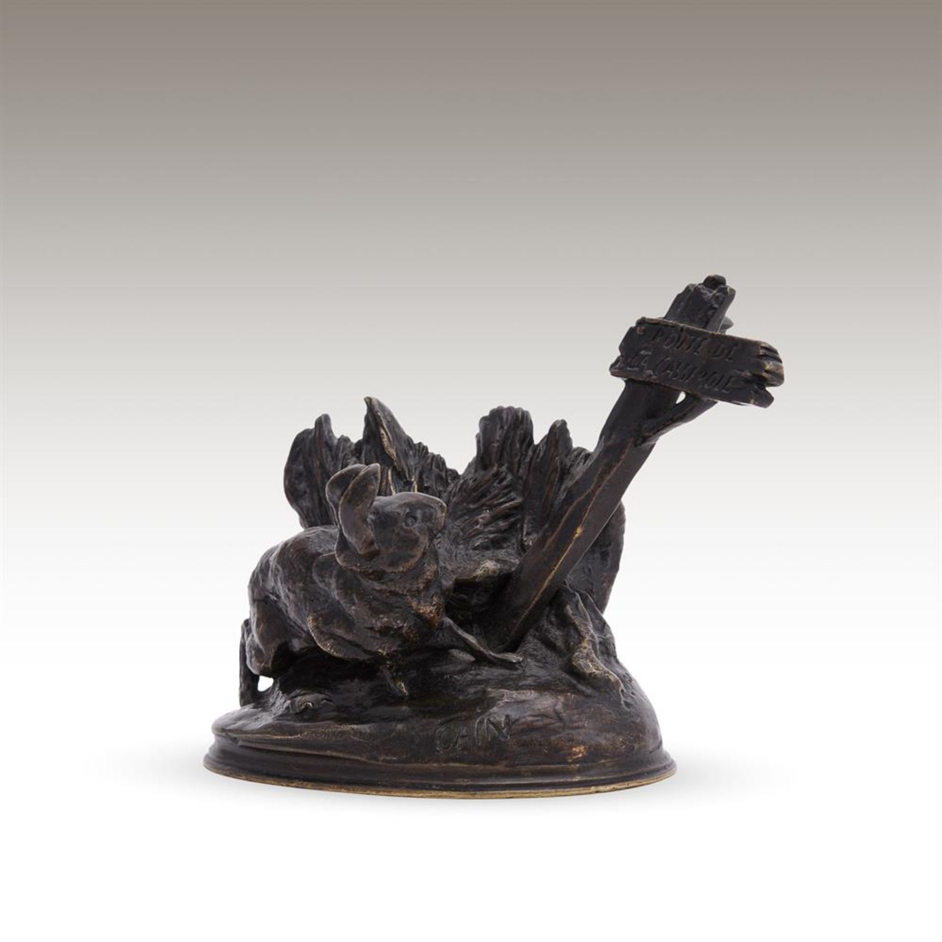 AUGUSTE CAIN (FRENCH, 1821-1894), A BRONZE MODEL OF A WORRIED RABBIT - Image 4 of 4