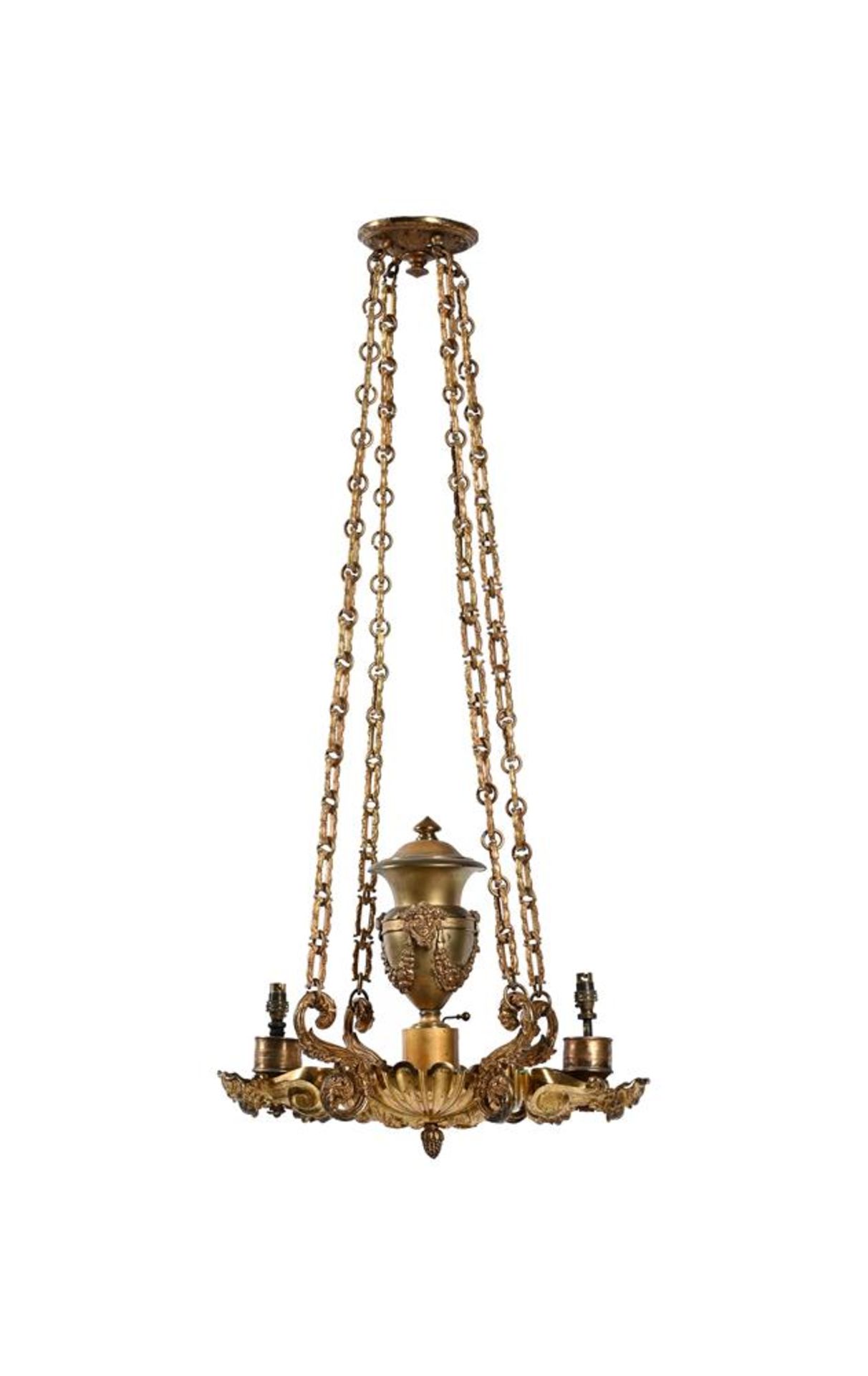 A GEORGE IV GILT BRONZE COLZA HANGING LAMP, CIRCA 1835-40