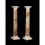 A GOOD PAIR OF FIGURED ALABASTER AND STATUARY MARBLE PEDESTALS, 18TH CENTURY