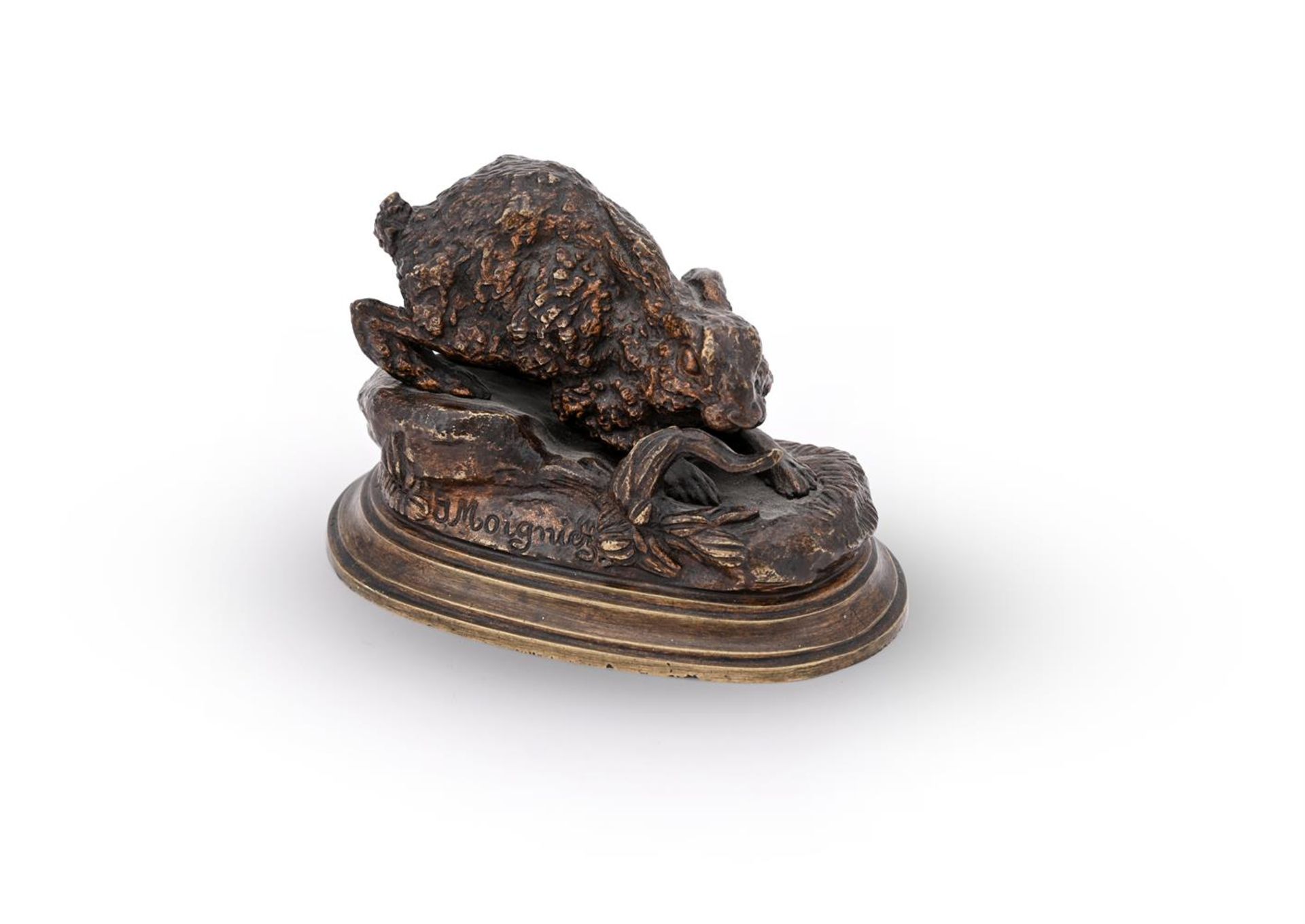 JULES MOIGNIEZ (FRENCH, 1835-1894), A BRONZE MODEL OF A CROUCHING HARE - Image 2 of 5