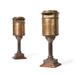 AN UNUSUAL PAIR OF BRASS AND OAK HOTEL OR COUNTRY HOUSE POST BOXES, EARLY 20TH CENTURY