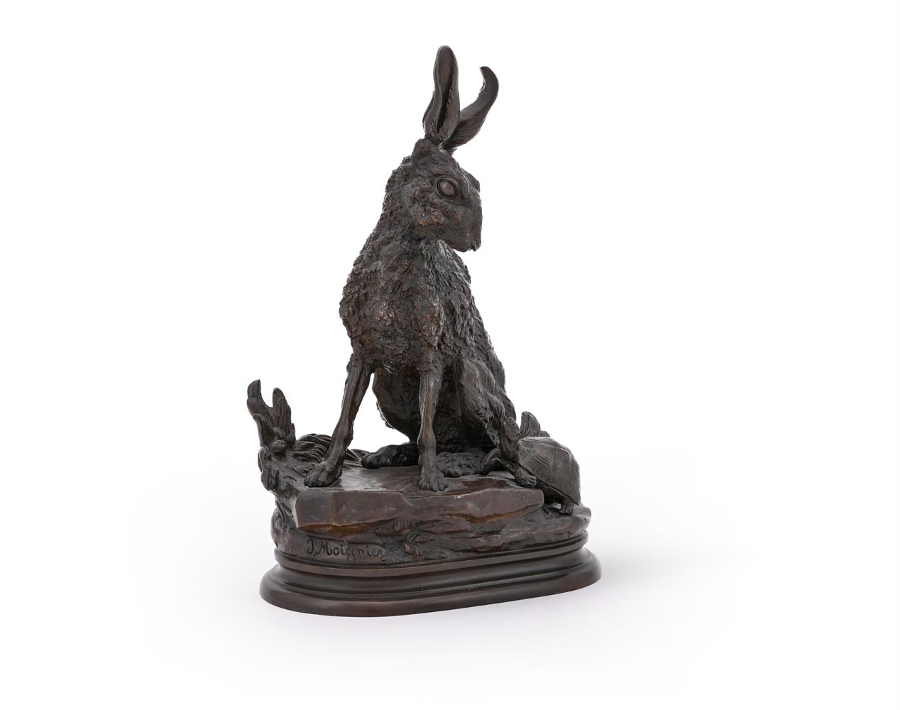 JULES MOIGNIEZ (FRENCH, 1835-1894), A LARGE BRONZE GROUP OF THE HARE AND THE TORTOISE - Image 2 of 6