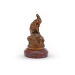 AUGUSTE CAIN (FRENCH, 1821-1894), A BRONZE MODEL OF HARE LICKING ITS PAW
