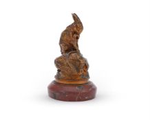 AUGUSTE CAIN (FRENCH, 1821-1894), A BRONZE MODEL OF HARE LICKING ITS PAW
