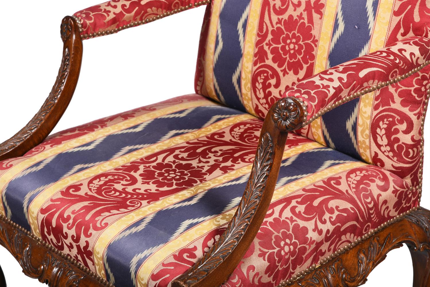 A CARVED MAHOGANY OPEN ARMCHAIR, IN GEORGE II STYLE - Image 2 of 3