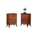 Y A PAIR OF MAHOGANY AND EBONY STRUNG SMALL CHESTS, EARLY 19TH CENTURY AND LATER