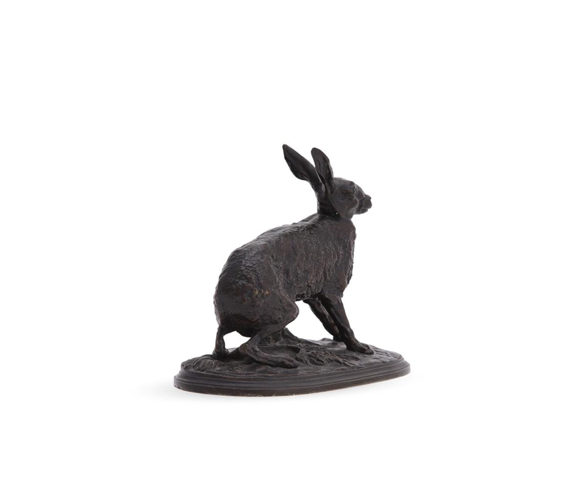 PIERRE-JULES MÊNE (FRENCH, 1810-1879), A BRONZE MODEL OF AN ALERT HARE - Image 4 of 5