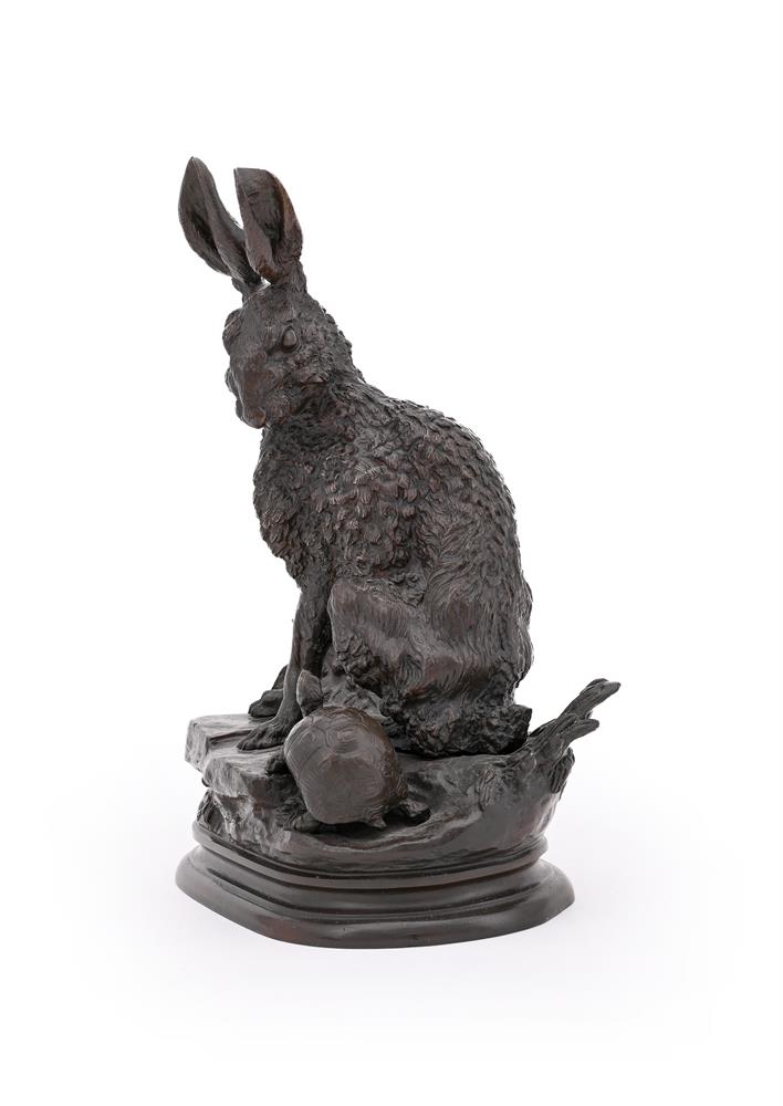 JULES MOIGNIEZ (FRENCH, 1835-1894), A LARGE BRONZE GROUP OF THE HARE AND THE TORTOISE - Image 5 of 6