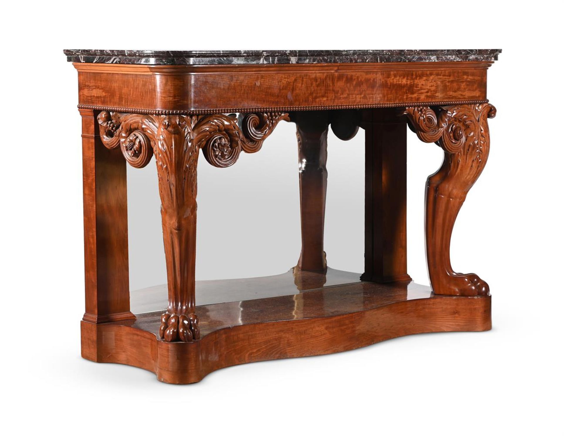 A FRENCH CARVED MAHOGANY AND ROSSO LEVANTO MARBLE TOP CONSOLE TABLE, EARLY 19TH CENTURY - Bild 2 aus 3