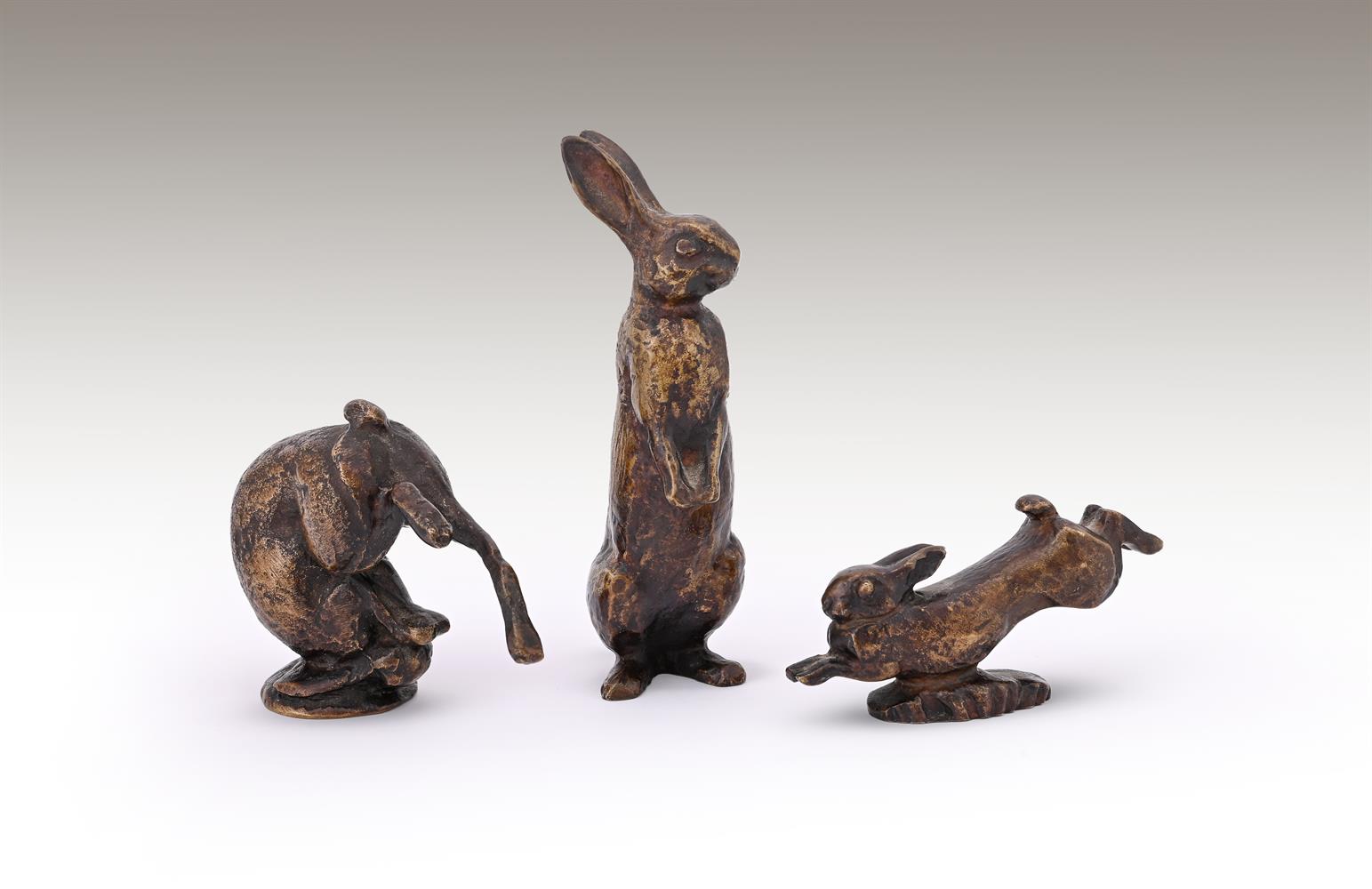 AFTER MAX LE VERRIER (FRENCH, 1891-1973), THREE BRONZE MODELS OF HARES - Image 4 of 4