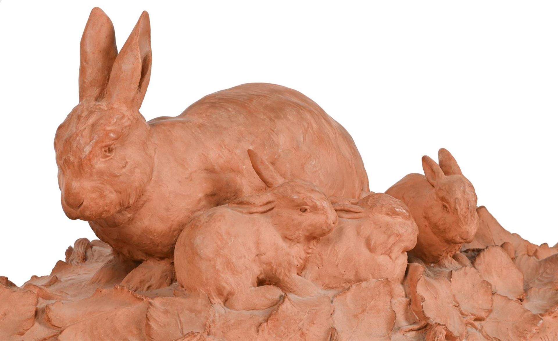 λ MARGUERITE MONOT (FRENCH, 1903-1961), A LARGE TERRACOTTA GROUP OF RABBIT WITH KITS - Image 6 of 7