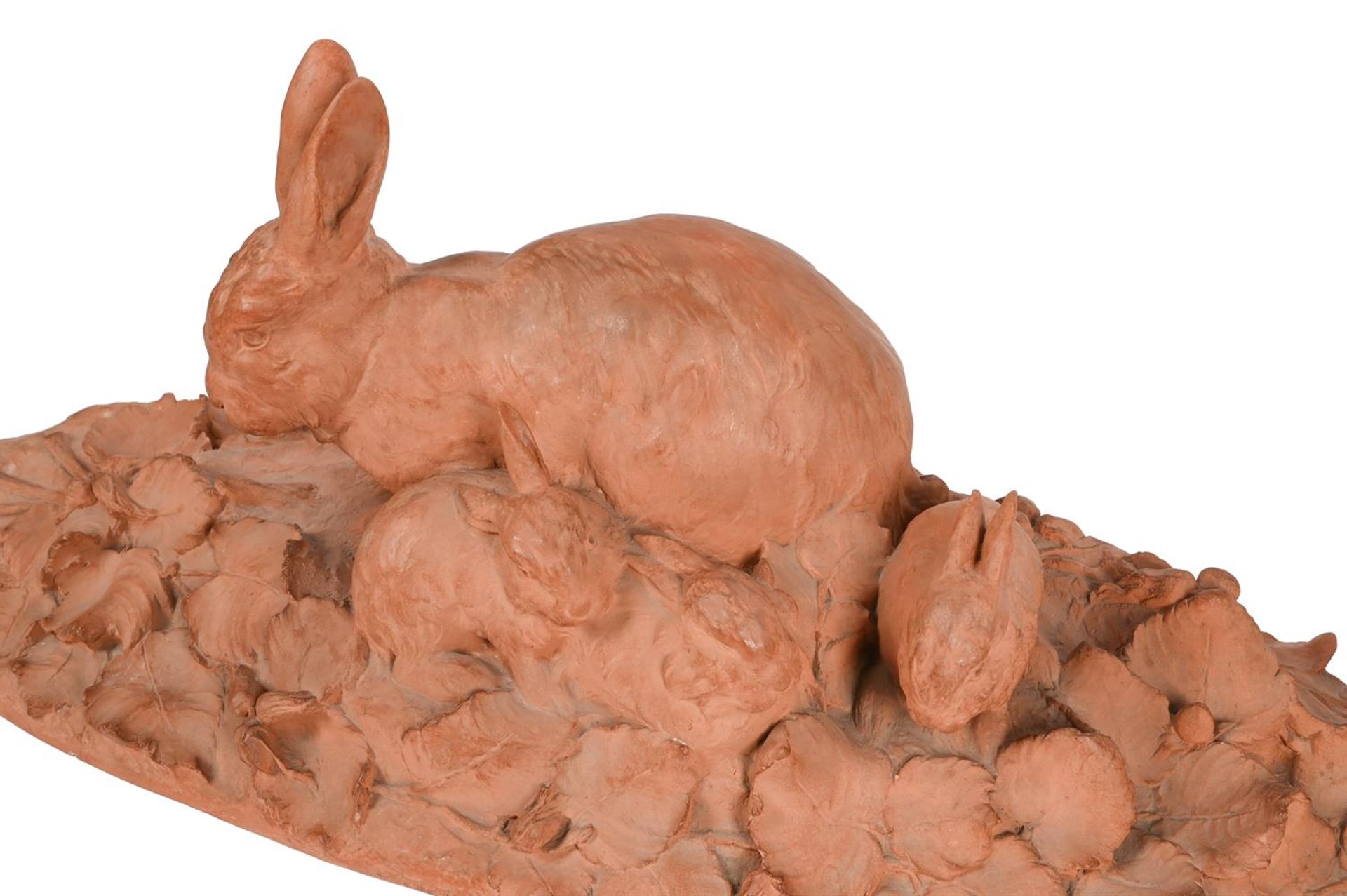 λ MARGUERITE MONOT (FRENCH, 1903-1961), A LARGE TERRACOTTA GROUP OF RABBIT WITH KITS - Image 3 of 7