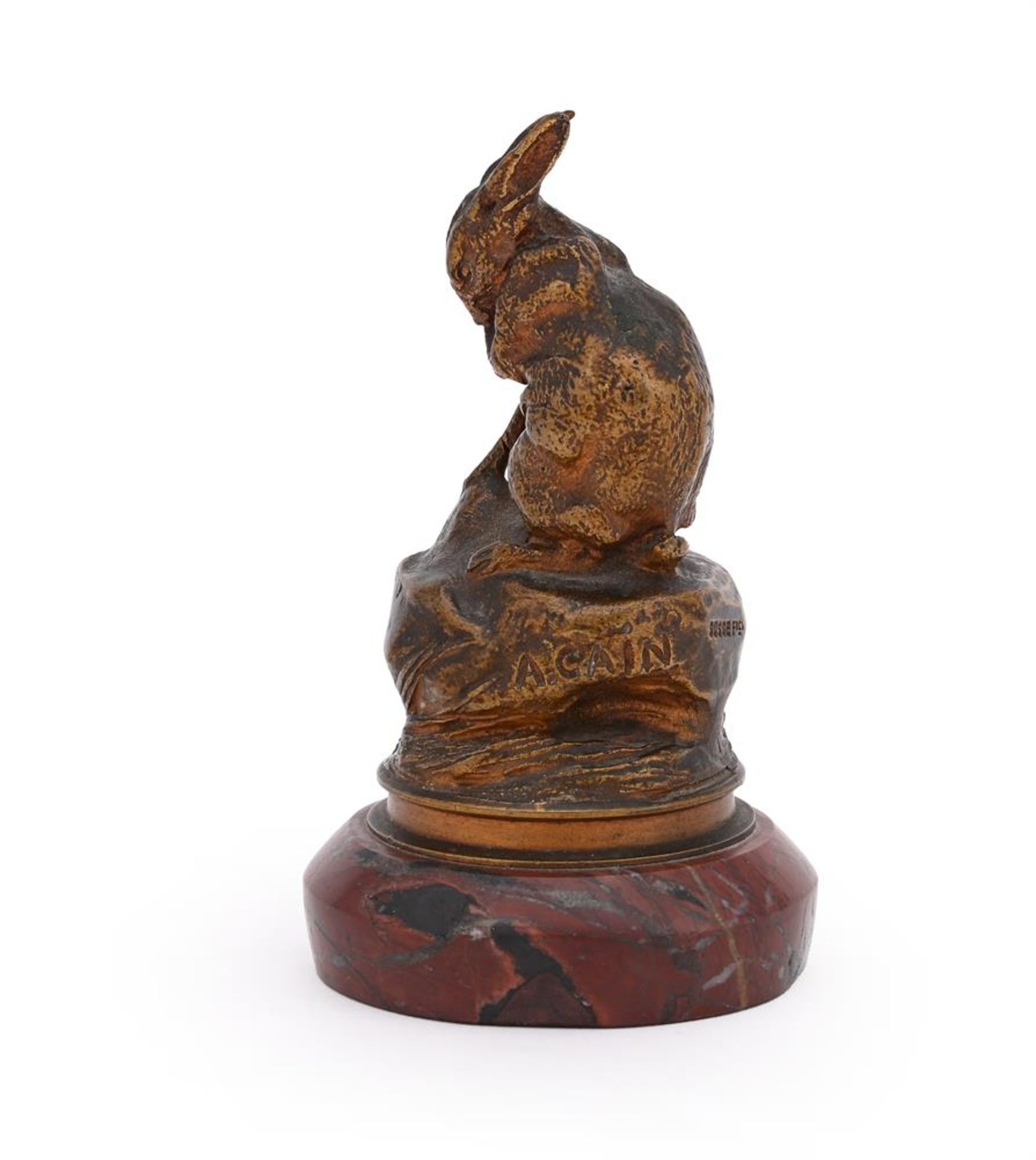 AUGUSTE CAIN (FRENCH, 1821-1894), A BRONZE MODEL OF HARE LICKING ITS PAW - Bild 4 aus 6