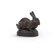 PAUL EDOUARD DELABRIERRE (FRENCH, 1829-1912), A BRONZE MODEL OF A RABBIT