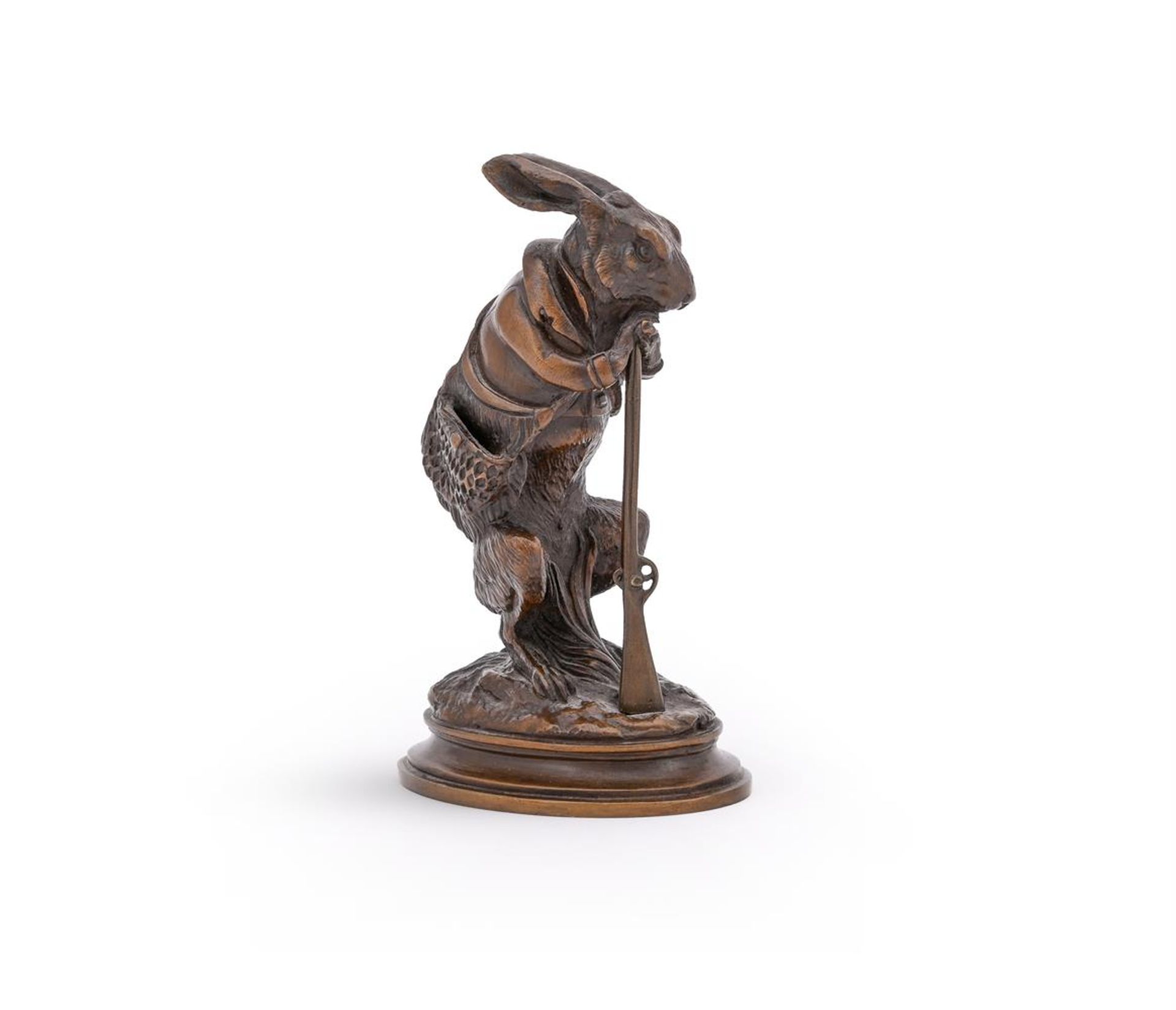 ALPHONSE-ALEXANDRE ARSON (FRENCH, 1822-1895), A BRONZE MODEL OF A HARE DRESSED AS A HUNTER - Image 2 of 5