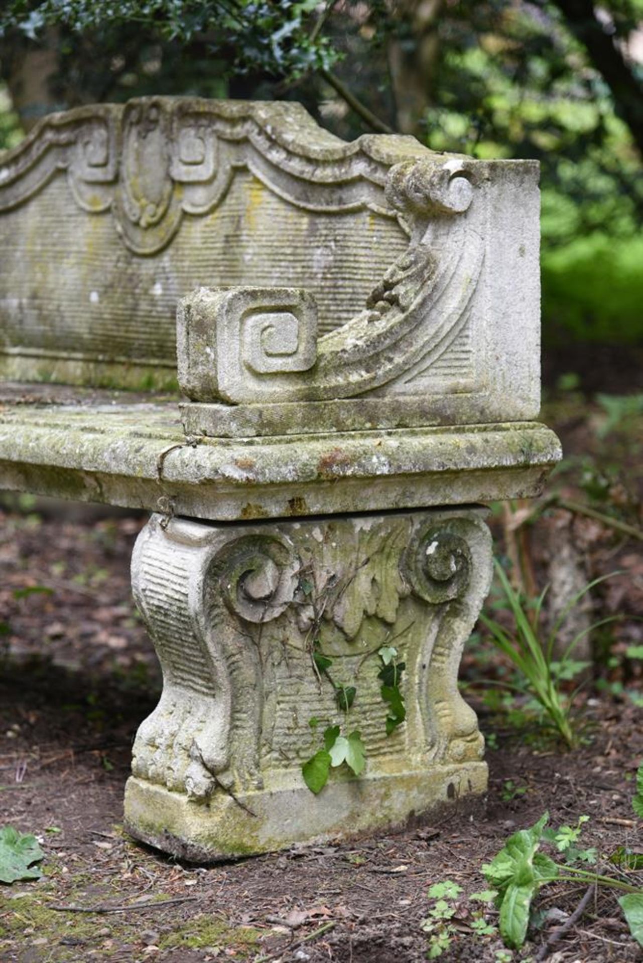 AN ITALIAN CARVED LIMESTONE BENCH, MODERN - Image 2 of 3