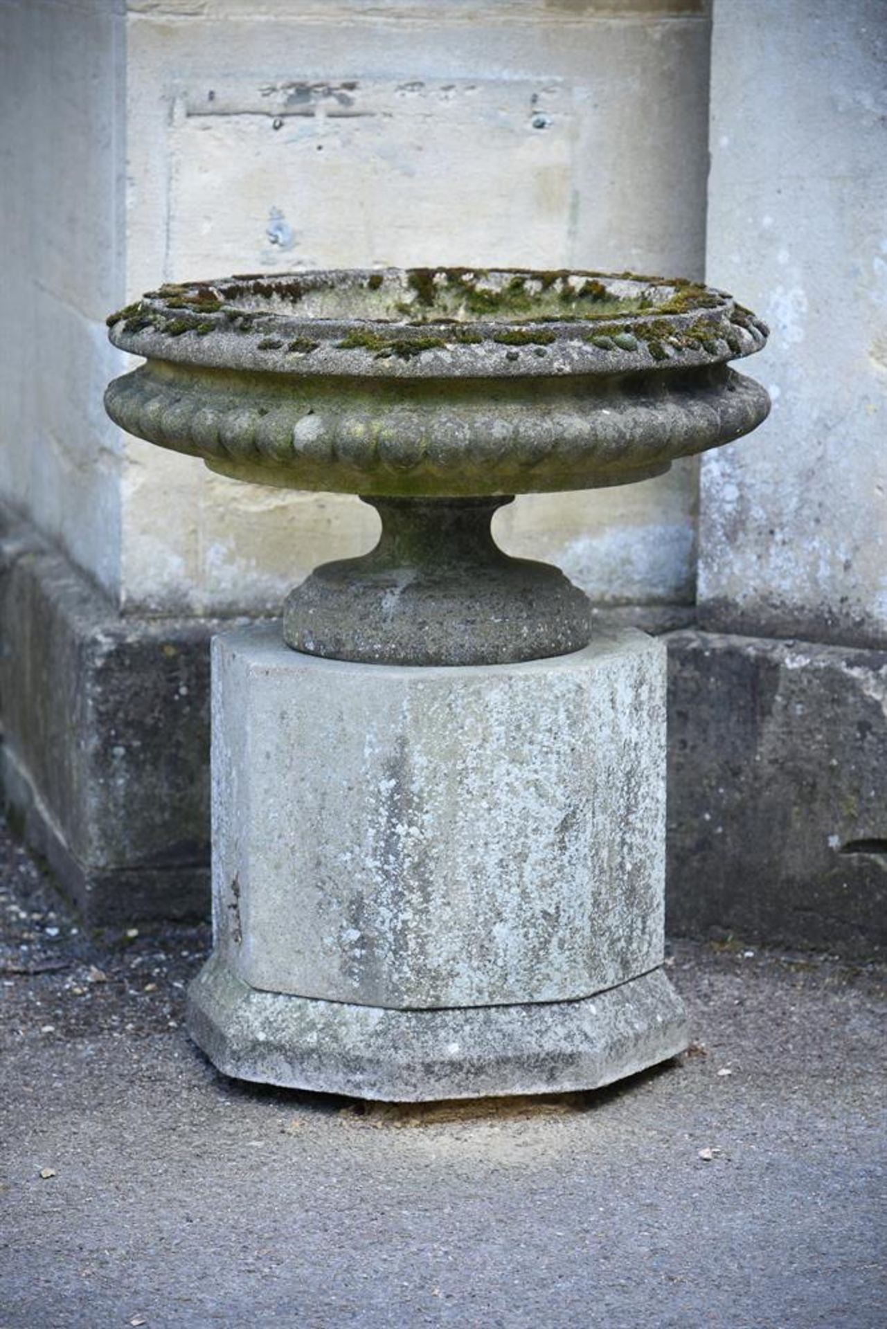 A PAIR OF COMPOSITION STONE TAZZA ON STANDS, MID/LATE 20TH CENTURY - Image 2 of 3