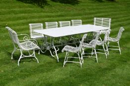 A HAND FORGED WHITE PAINTED IRON GARDEN OR ARRAS SUITE, MODERN