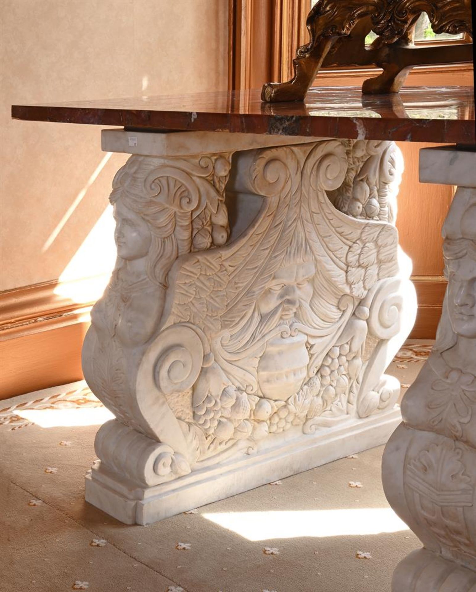 A PAIR OF RED JASPER AND WHITE MARBLE TABLES, IN THE 18TH CENTURY MANNER, CONTEMPORARY - Image 6 of 7