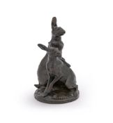 VICTOR PETER (FRENCH, 1840-1918), A BRONZE MODEL OF TWO ALERT HARES