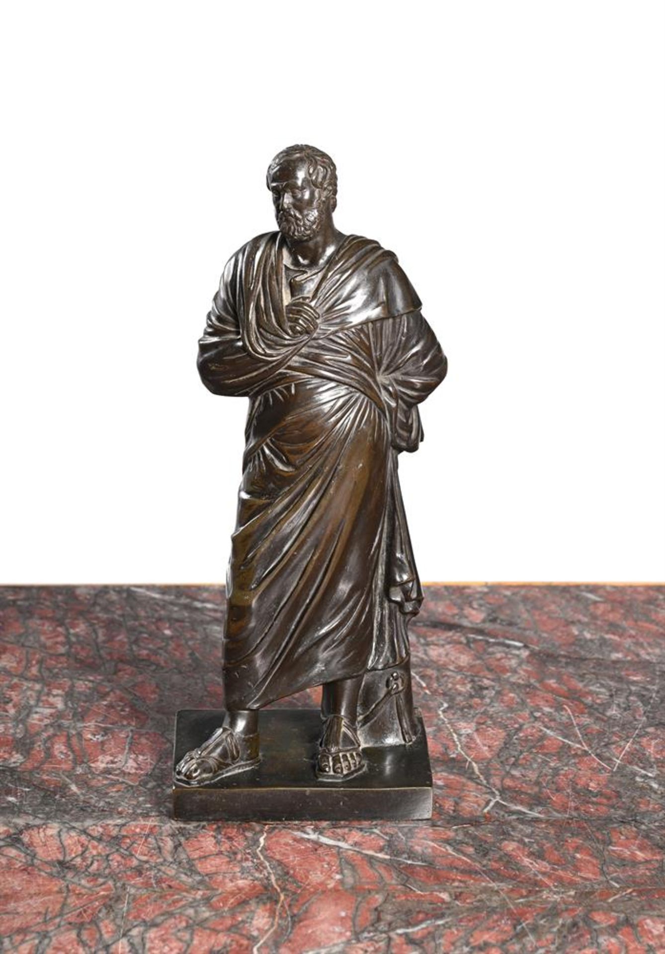 AFTER THE ANTIQUE, A BRONZE FIGURE OF A PHILOSOPHER, 18TH CENTURY