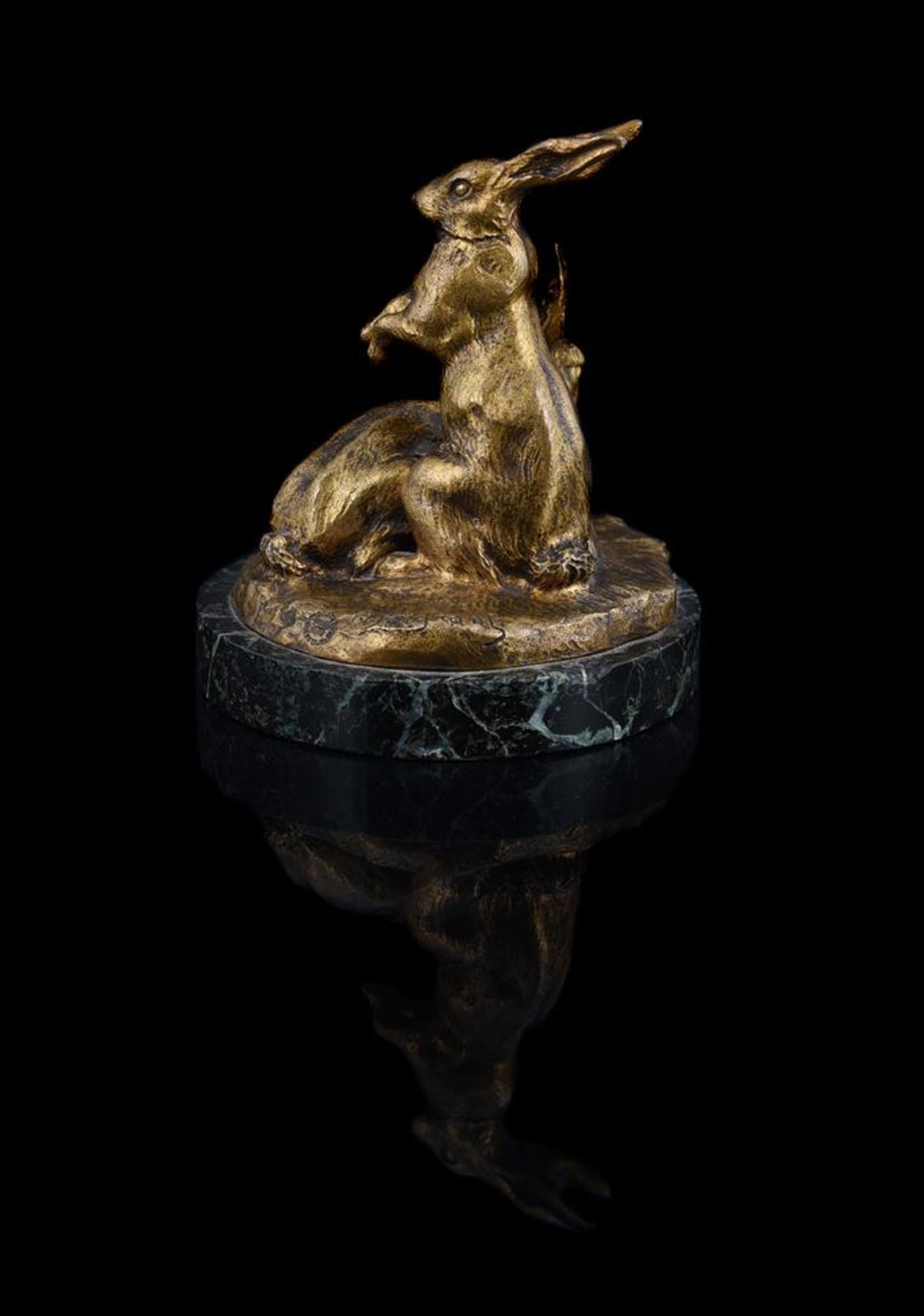 M PAIGNANT (FRENCH, LATE 19TH/EARLY 20TH CENTURY), A GILT BRONZE MODEL OF TWO RABBITS - Image 3 of 6