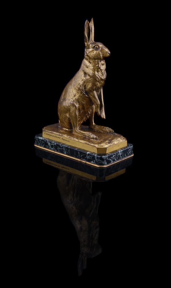 GEORGES GARDET (FRENCH, 1863-1939),A RARE GILT BRONZE MODEL OF A SEATED HARE - Image 3 of 8
