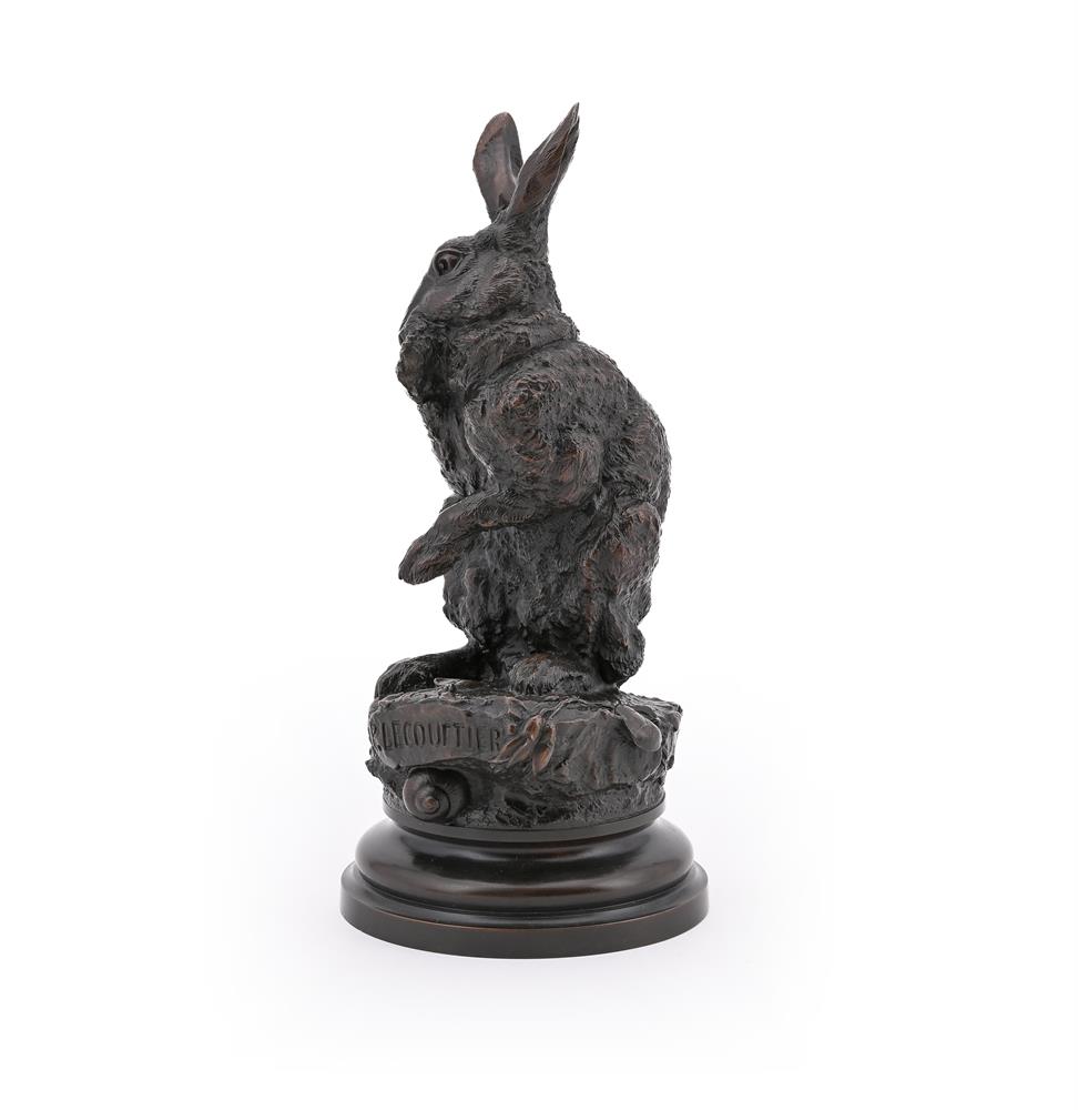 PROSPER LECOURTIER (FRENCH, 1851-1925), A RARE LARGE BRONZE MODEL OF A RABBIT GROOMING - Image 3 of 5