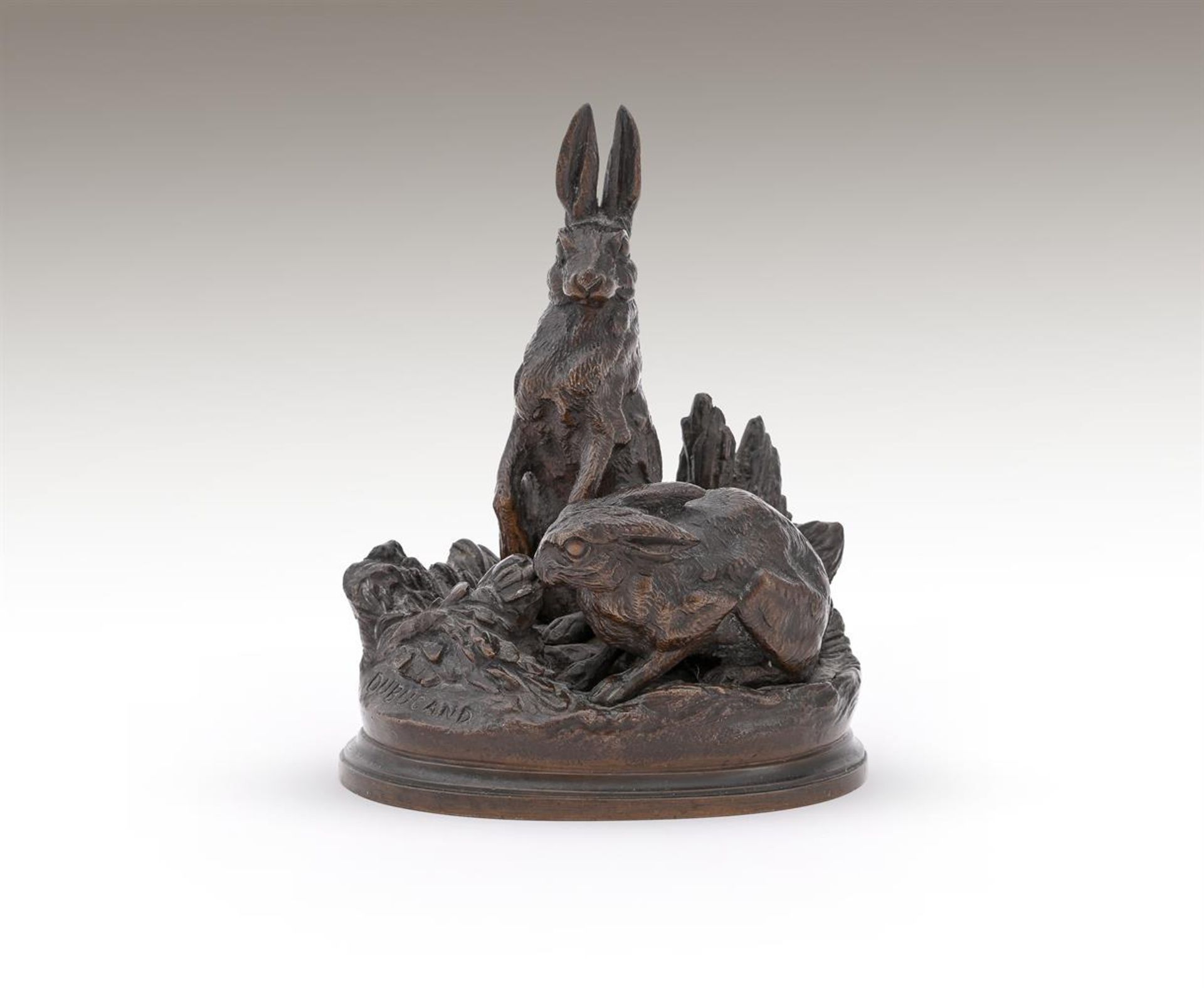 ALFRED DUBUCAND (FRENCH, 1828-1894), A BRONZE MODEL OF TWO HARES - Bild 5 aus 5