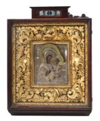 Y A RUSSIAN ICON OF THE HOLY MOTHER AND CHILD, LATE 19TH CENTURY
