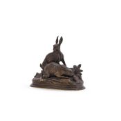 JULES MOIGNIEZ (FRENCH, 1835-1894), A BRONZE MODEL OF TWO HARES