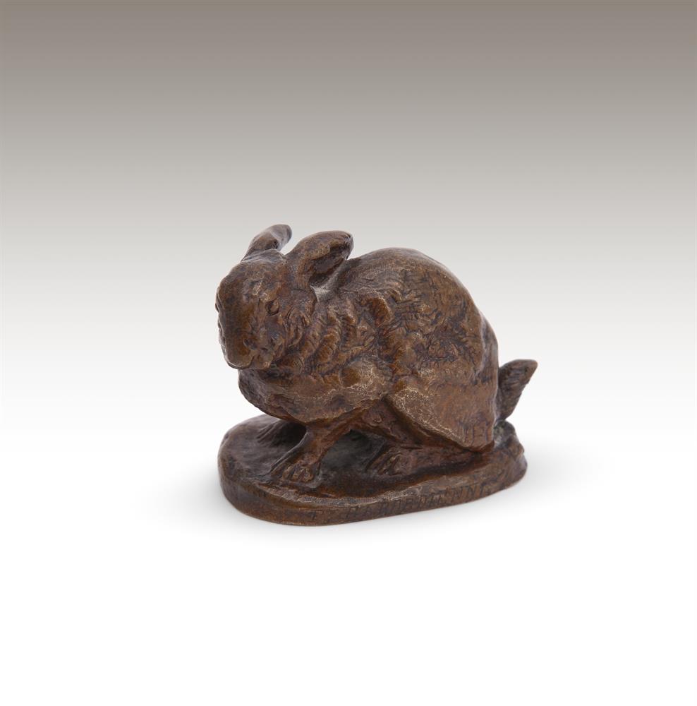 ANTOINE-LOUIS BARYE (FRENCH, 1795-1875), A BRONZE MODEL OF A CROUCHING RABBIT - Image 6 of 6