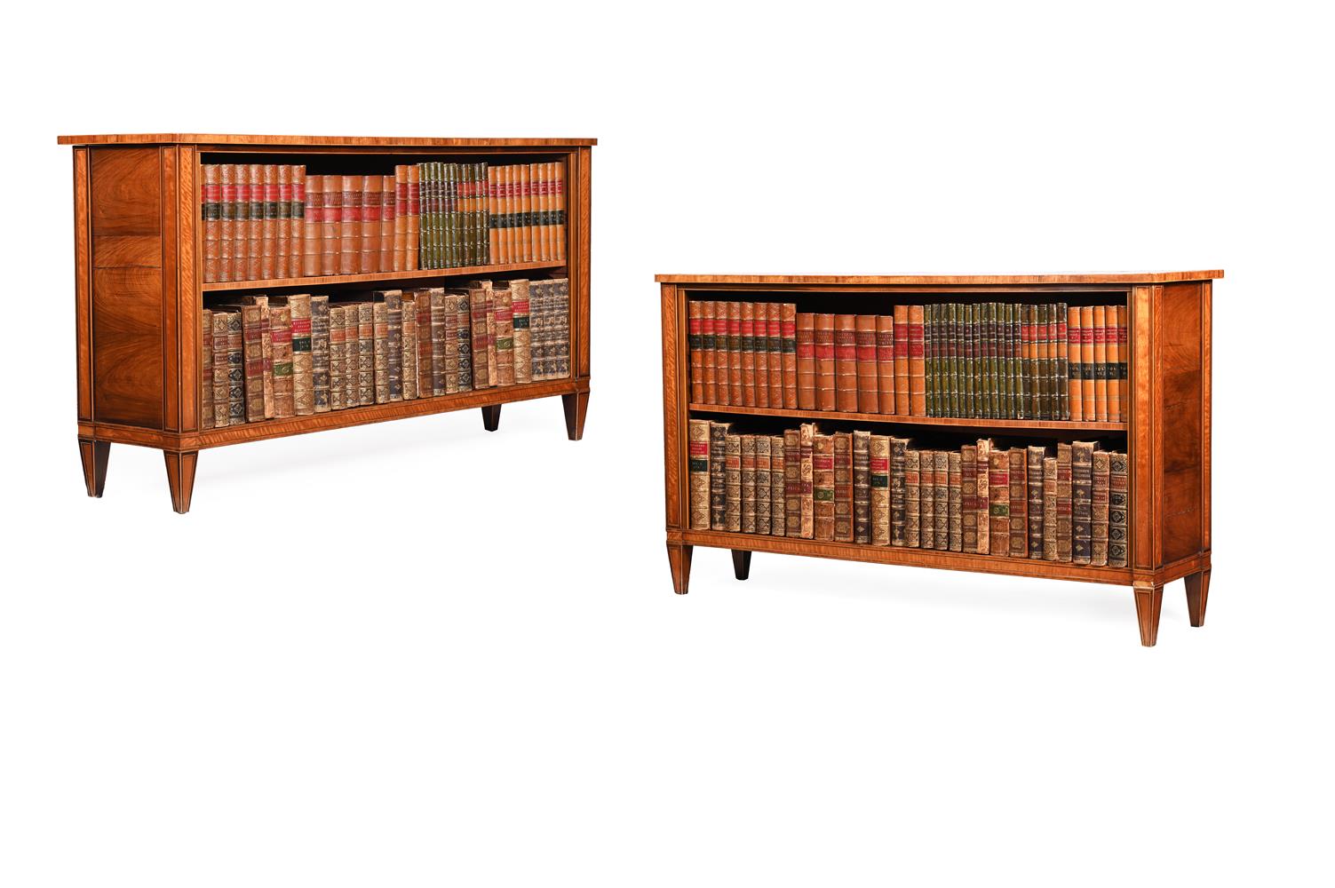 Y A PAIR OF ROSEWOOD AND SATINWOOD INLAID LOW BOOKCASES, CIRCA 1820 AND LATER